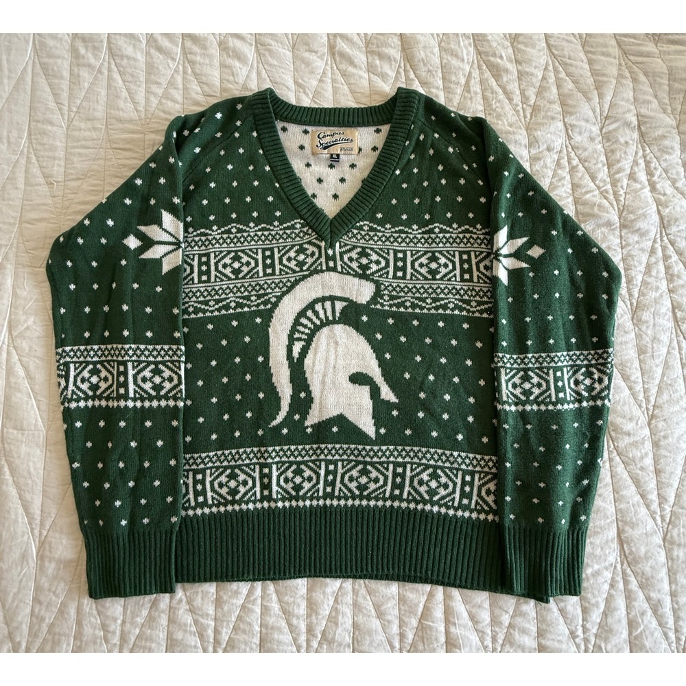 Women's Green‎ Michigan State Spartans Retro Holiday Ugly Sweater